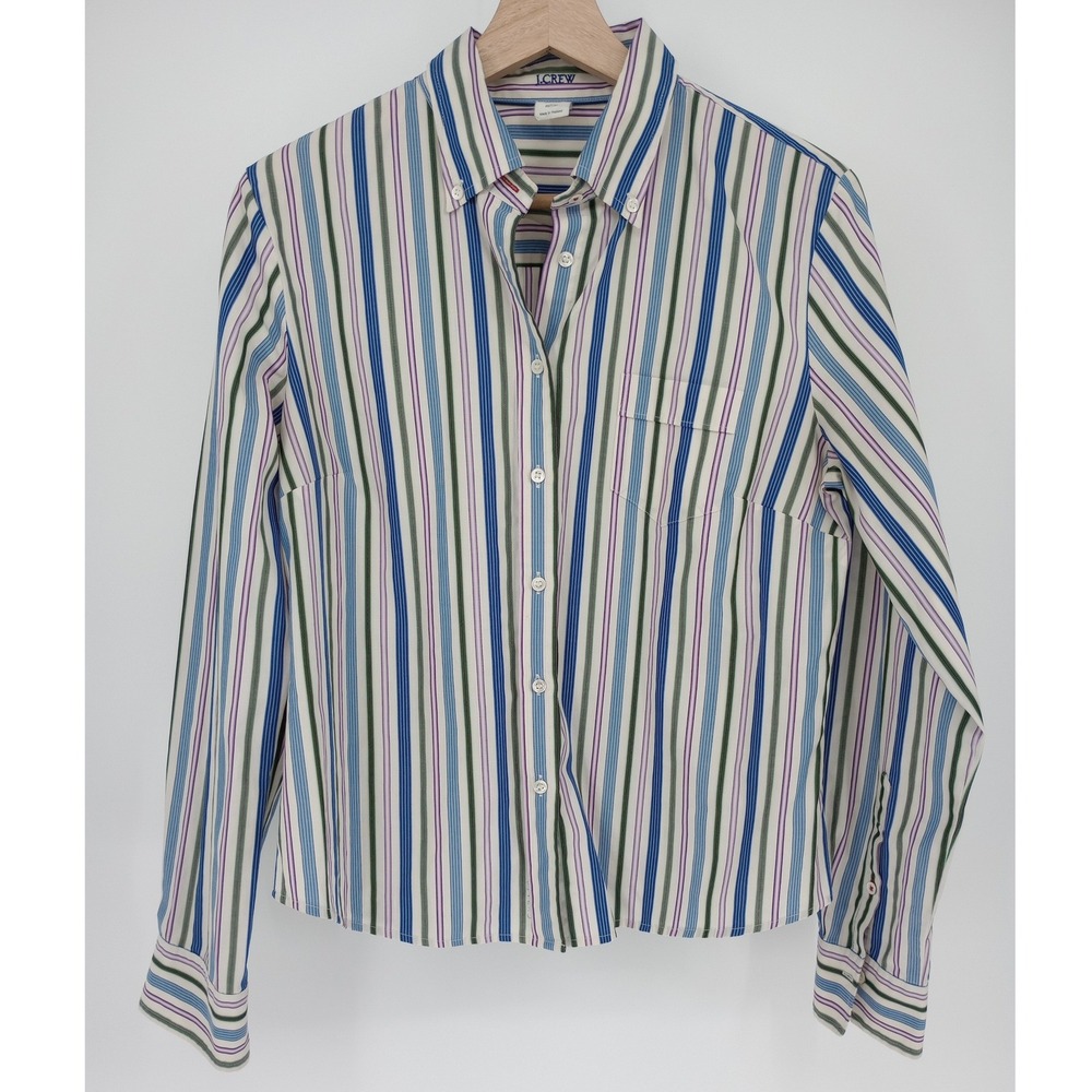 J.Crew Button Down Shirt Womens Medium Multicolor Striped Long Sleeve Cotton VTG